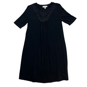 RIO & RIAN Black Crochet Neckline Gathered Tunic Dress‎ Women's S